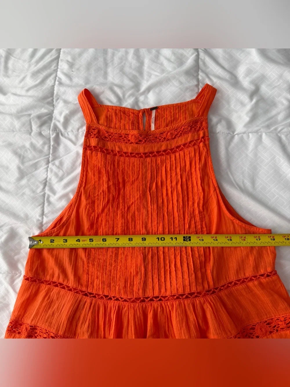 Free People Lace Embroidered Tank Top M Orange Cotton Boho Summer Girly Preppy